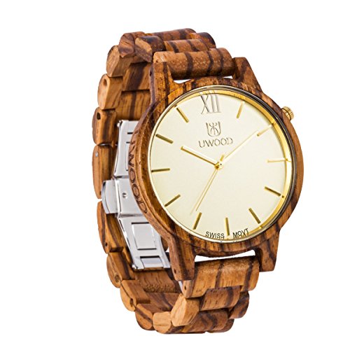 AHATECH Naturel Zebrawood poignet Montre en bois pour les hommes