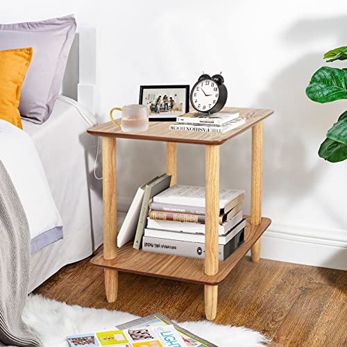 Ecomex Wood Side Table Set Of 2, 2 Tier End Table With Shelf, Small Side Tables For Bedroom Living Room Entryway Office Natural #TOP1