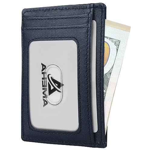 Minimalist Slim Wallet for Men, Front Pocket Real Leather Mens Wallets, RFID Blocking Business Credit Card Holder with ID Window (Slim Blue)2
