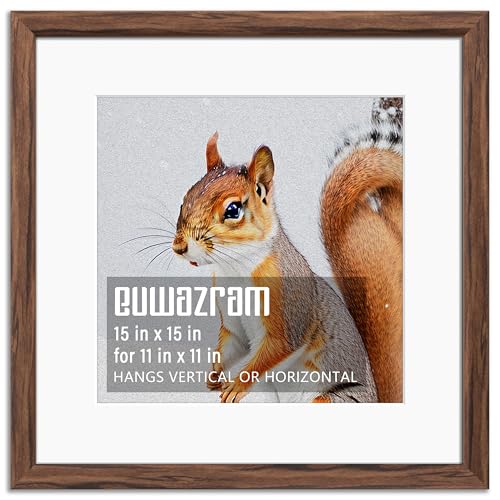 euwazram Rustic Walnut 15x15 Frame - Single Frame 15 x 15 Poster Frame with Mat for 11x11 Picture Frames for Artwork Puzzles Photos and Movie Posters