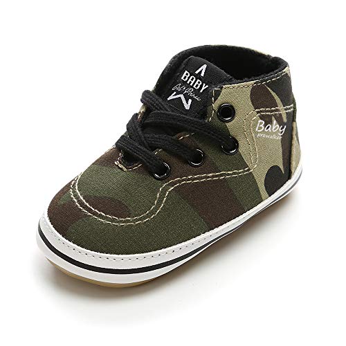 Baby Girls Boys Canvas Shoes Soft Sole Toddler First Walker Infant High-Top Ankle Sneakers Newborn Crib Shoes (L: 5.12 inch(12-18 Months), D - Army Green)