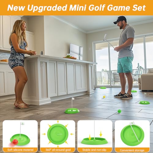 Mytrix Mini Golf Game Set, Indoor-Minigolfplatz für Erwachsene, inklusive 9 Löchern, 4 Bällen, trocken abwischbarer Scorekarte und Golfputter, für den grünen Hinterhof im Home Office