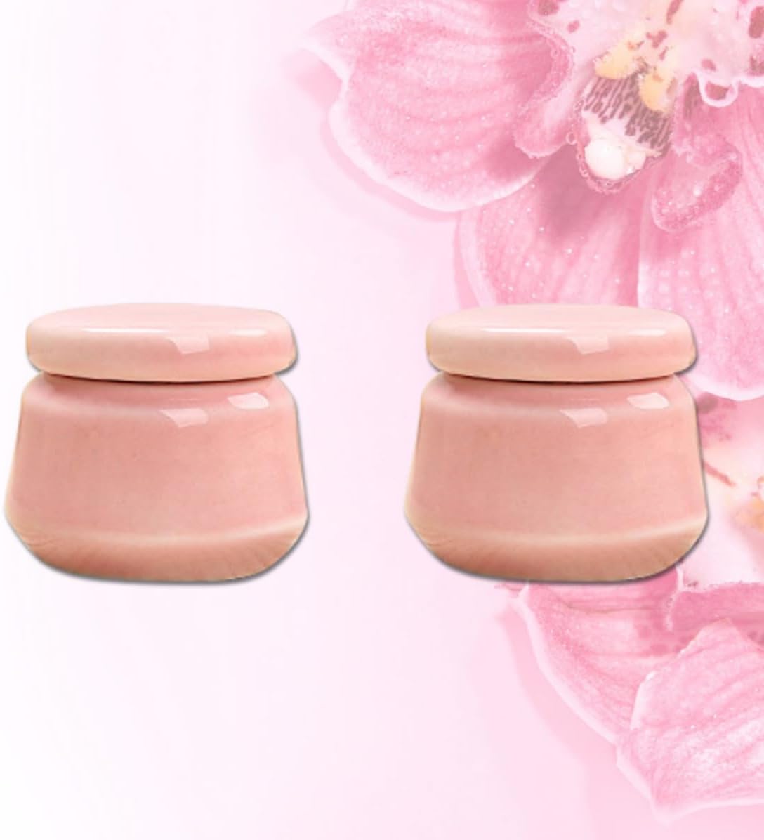 2pcs Mini Ceramic Lipstick Pots Leak-proof Refillable Cosmetic Dispenser Bottles Lightweight Subpackaging Containers for Travel and Daily Life Pink