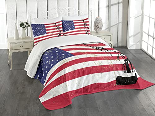 ABAKUHAUS New York Set Copriletto Trapuntato, Liberty Stati Uniti d'America, Decorativo, 2 Pezzi con 1 Federe Cuscini, 170 x 220 cm, Corallo Scuro Bianco