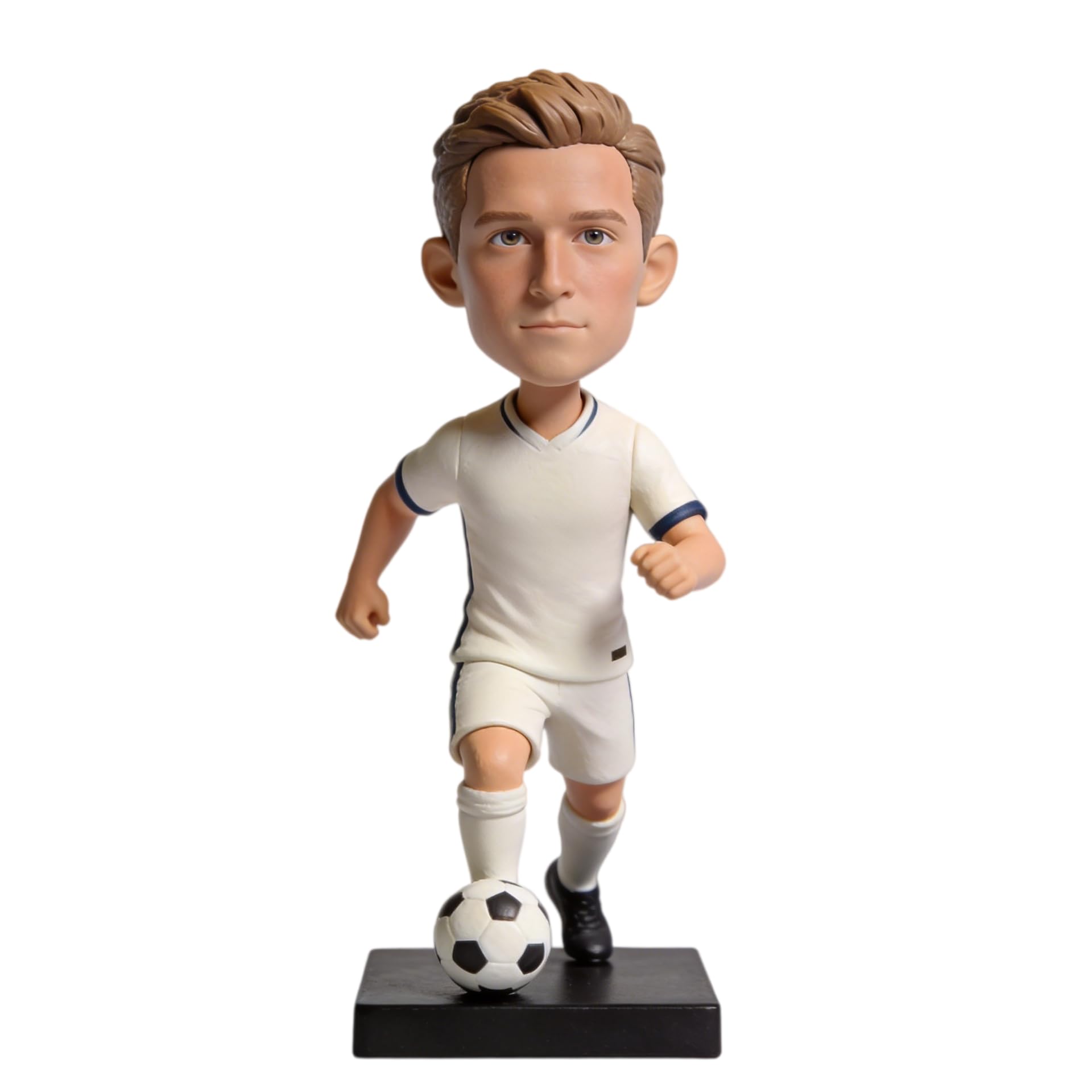 Bobblehead di calciatore personalizzato, statuetta 3D personalizzata da foto, bambola fatta a mano in argilla polimerica con mini palla da calcio, regalo per compleanno, pensionamento, scrivania