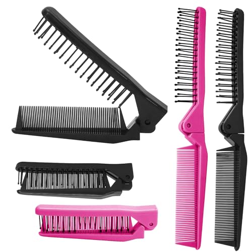 Peines plegables de plástico, 6 piezas, negro y rosa miniatura 1