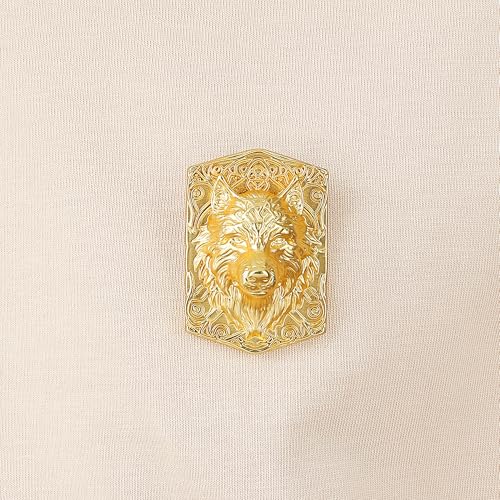 Image of Wolf Viking Brooch Elegant Gold-Plated Wolf Head Brooch - Exquisite Animal Jewelry Accessory