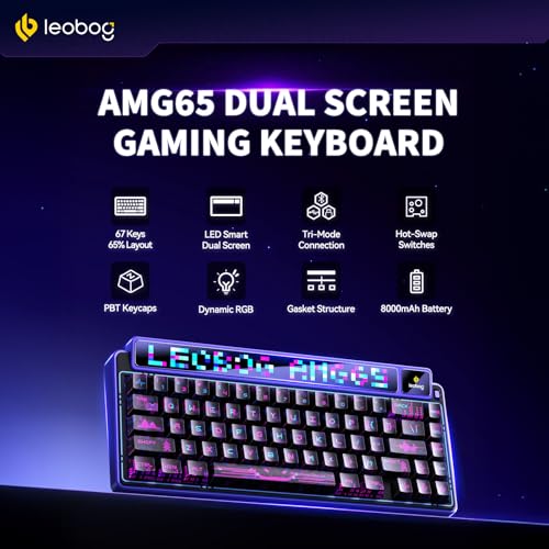 Image of x Aula AMG65 Mechanical Gaming Keyboard with Dual Screen, 65% Wireless Small Custom Keyboard RGB, Bluetooth /2.4G /Wired, Rapid Trigger, Hot Swappable for Windows Laptop PC Mac - Purple