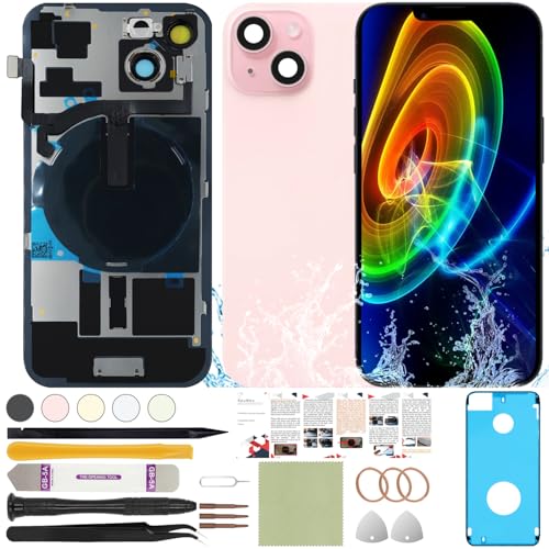 ReuWeu Back Screen Glass Replacement Compatible with iPhone 15 All Carriers 6.1(Pink)