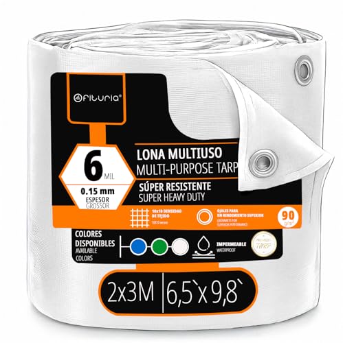 OFITURIA Lona Multiuso Impermeable 2 x 3 m Blanco, Pack 1 ud, Ideal para Cubrir y Proteger Muebles y Objetos en Exterior, jardín, Camping y Obras (2x3m, 1 ud)