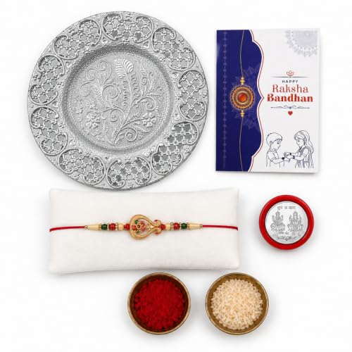 Image of Oblivion Ethnic Multicolor Birds Rakhi Combo for Brother Bhaiya Bhai with Thali, Roli Tikka, Silver Color Pooja Coin & Greeting Card | Traditional Thread Bracelet | Raksha Bandhan Gift Set | Pack of 5