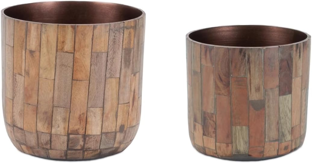 Melrose 96274DS 5 x 5 in. 6 x 6 in. Wood & Iron Planter Brown - Set of 2