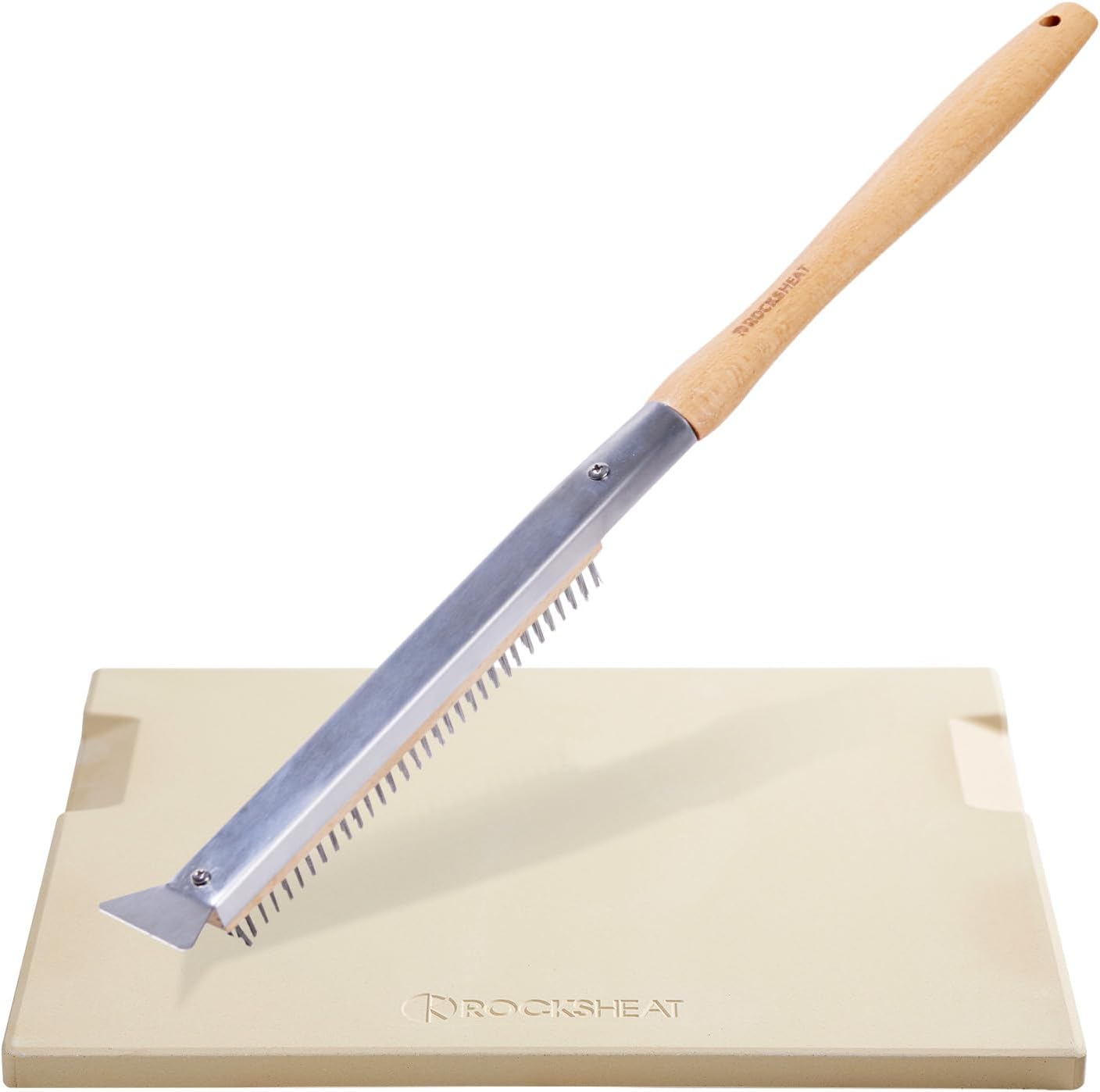 15x12 Inch Pizza Stone and Brush Set, Rectangle Pizza Baking Stone with Stainless Steel Bristle Grill Brush for Oven, Grill, BBQ, Cordierite Cooking Stone