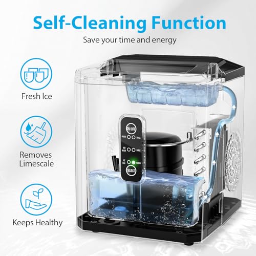 Image of Aeitto Ice Makers Countertop, 9 Ice Cubes Release in 6 Mins, 26Lbs /24H, 2 Sizes of Bullet Ice Machine,Self-Cleaning Portable Ice Maker with Ice Scoop and Basket for Home Kitchen Office Bar RV, Black