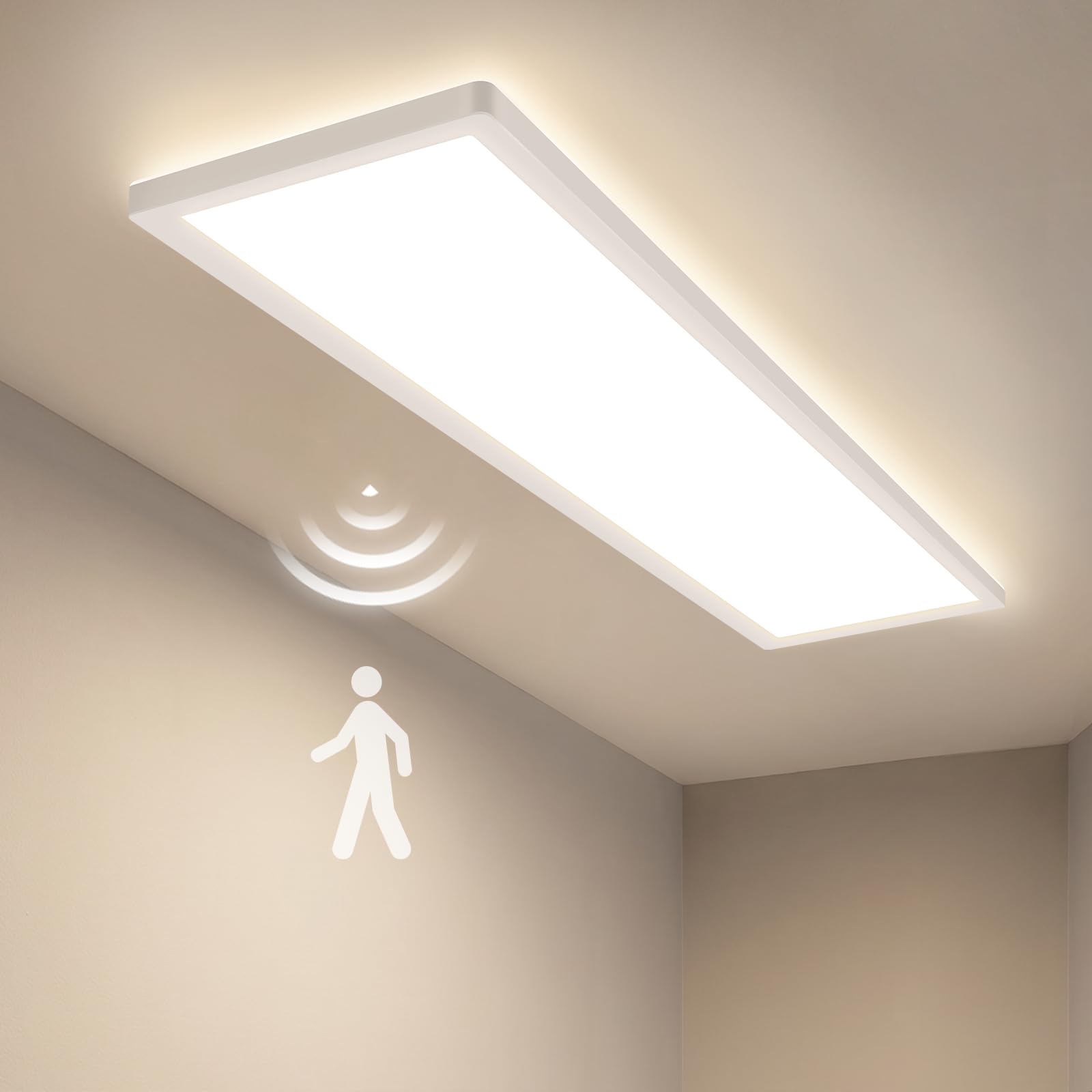 CBJKTX Lámpara techo LED sensor movimiento para interiores panel 100x25cm
