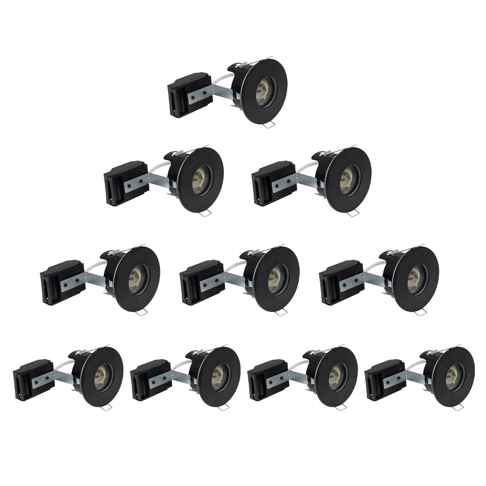 paul russells LED GU10 Recessed Ceiling Fire Rated Downlight Can with Black Bezel, 65-70mm Cutout, IP65 Dust & Waterproof, Twist & Lock Design, Quick Connect, Décor Rooms, 10 Packs (NO Bulb)
