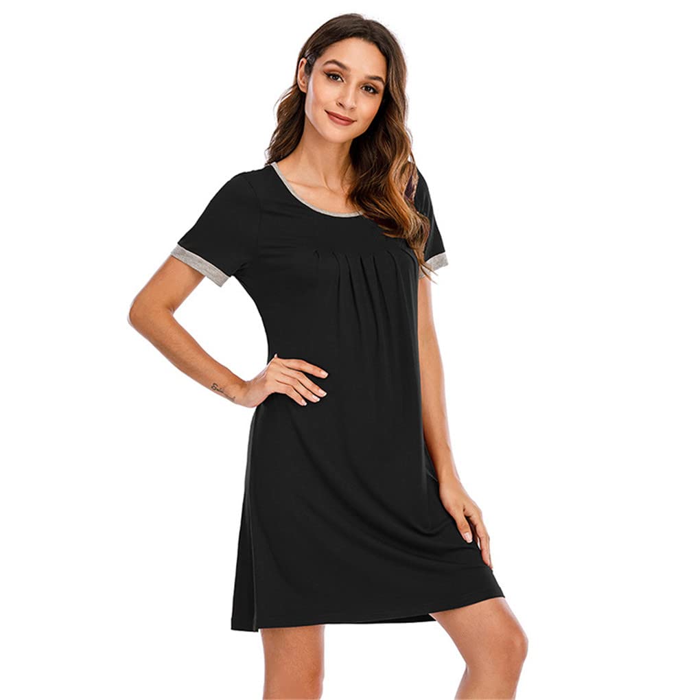 Dninmim Donne Confortevole Tinta unita Modale Tulle Lunga Camicia da Notte Estate Girocollo Casual Sottile Casa Pigiama