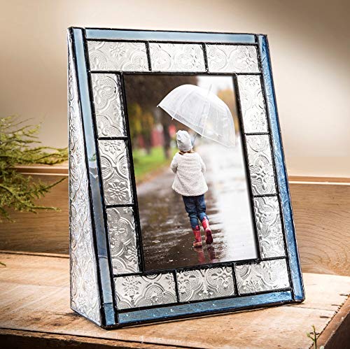J Devlin Pic 159-46V Blue Stained Glass Picture Frame Tabletop 4x6 Vertical Photo Frame Vintage