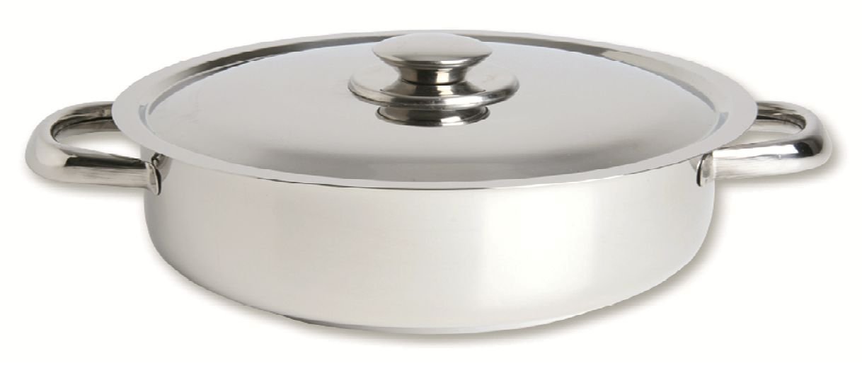 Stainless Steel Shallow Casserole with Lid 4 Quart - Silver 28cm