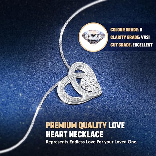 Platinum Plated Moissanite Pendant Necklace Gift for Women, 1-3 carat Moissanite D Color (VVS1), Anniversary Eternity Jewelry Present for Wife Mother Gift Necklace with Moissanite Diamond Gift for Her Birthday3