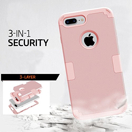 Lontect For Iphone 7 Plus Case Hybrid Heavy Duty Shockproof Full-Body Protective Case With Dual Layer [Hard Pc+ Soft Silicone] Impact Protection For Apple Iphone 7 Plus - Rose Gold #TOP1