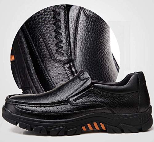 2023 Mens Cow Leather Shoes Fashion Genuine Waterproof Comfy Non Slip Soft Slip On Casual Oxfords (Black,10)3