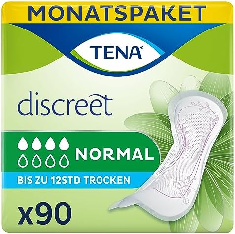 TENA Normale Damenhandtücher für leichte bis mittelschwere Blasenschwäche, monatliche Packung mit Inkontinenzeinlagen für Damen, 90 Stück, Verpackung kann variieren