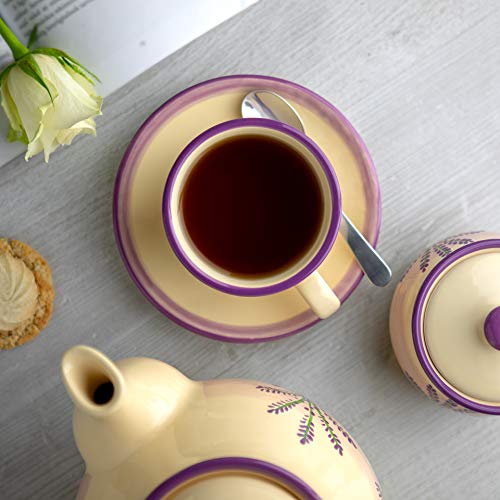 City to Cottage® Lavender Pattern Purple and Cream | Designer Handmade Hand Painted | Unique Ceramic 8.4oz/250ml | Cappuccino Coffee Tea Cup with Saucer | Gift - Image 2