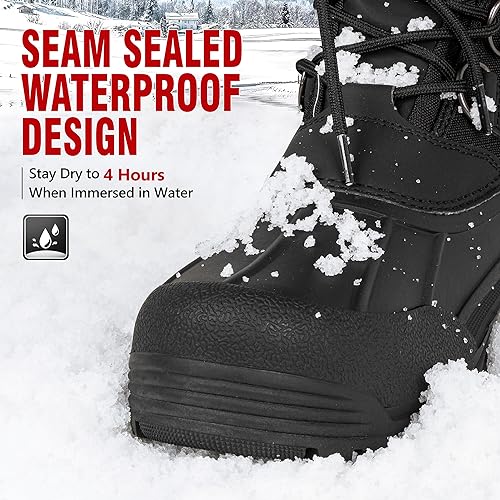 R CORD Mens Winter Snow Boots Waterproof Non-Slip Insulated Warm Safe and Durable Outdoor Ski Classic Suede Non-Slip Rubber Outsole Blcak Size 12 by R CORD - Image 5