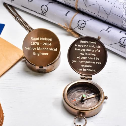 Brújula de latón grabada personalizada para esposo, regalo para hombres, compás funcional de trabajo miniatura 5