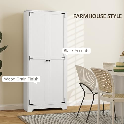 HOMCOM-72-Tall-Farmhouse-Storage-Cabinet-Freestanding-Kitchen-Pantry-Cabinet-with-Adjustable-Shelves-and-Recessed-Doors-White HOMCOM 72 Tall Farmhouse Storage Cabinet Freestanding Kitchen Pantry Cabinet with Adjustable Shelves and Recessed Doors White