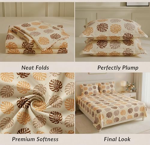 Image of HOMEKART 210 TC Premium Cotton Double Bed Bedsheet with 2 Pillow Covers | Double Bed Sheet Set | Soft, Breathable, Skin Friendly, Wrinkle Resistant & Fade Resistant |228 x 254 cm | Bedding for Home