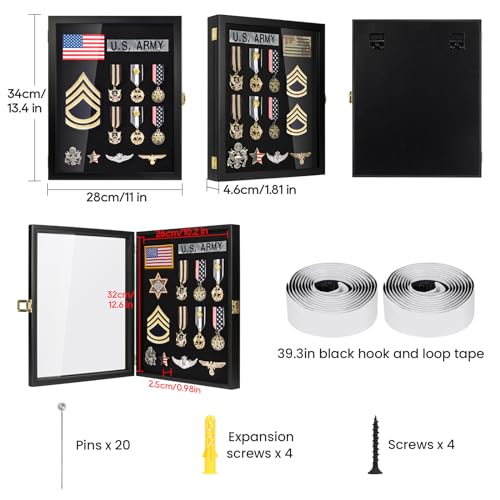 Image of TJ.MOREE 11x14 Pin Display Case for Military Badges & Medals | Fits Tags Patches, Jewelry & Giant Pins, Insignia Ribbons