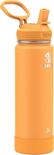 Takeya Actives - Botella de agua de acero inoxidable aislada al vacío de 24 onzas con tapa con popote, calidad premium, panal