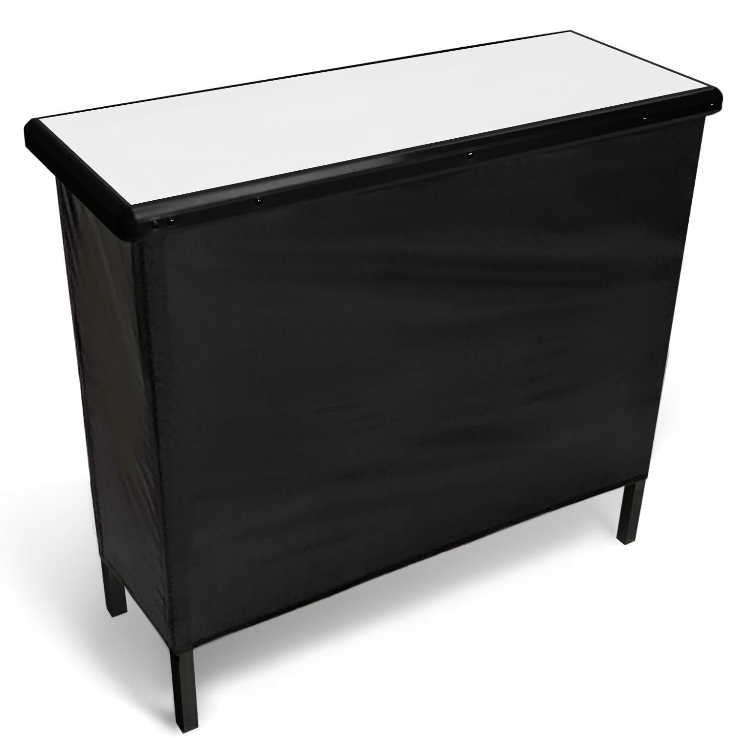 PartyLife NEW &amp; Improved Portable Bar Table w/Folding Legs, 2 Bar Skirts, Heavy-Duty Storage Shelf &amp; Carrying Case - White