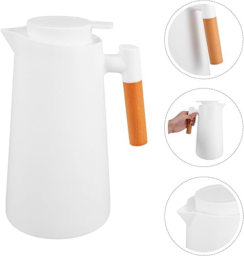 Miniatura 6 de Yardwe Jarra térmica de doble pared aislada al vacío con mango de madera, pequeña jarra aislada para bebidas calientes o frías, mantiene caliente