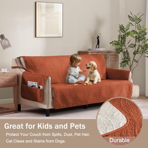 Image of Orange Loveseat Covers for 2 Cushion Couch, Water-Repellent Covers for Love Seat, Washable Quilted Couch Covers, Pet Friendly Sofa Slipcovers (Loveseat 48 inch, Burnt Orange)
