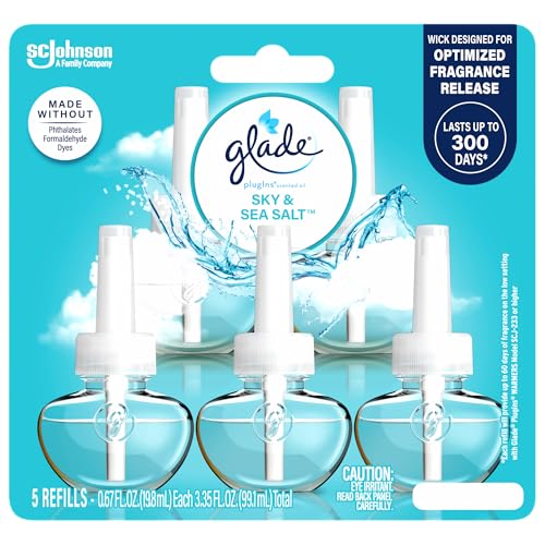 Image of Glade PlugIns Refills Air Freshener, Scented and Essential Oils for Home and Bathroom, Sky & Sea Salt, 3.35 Fl Oz, 5 Count