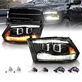 AmeriLite for 2009-2018 Dodge Ram 1500 2500 3500 [BOTH Model] Upgraded Projector Switchback LED Tube Black Headlights Assembly Pair - Passenger and Driver Side