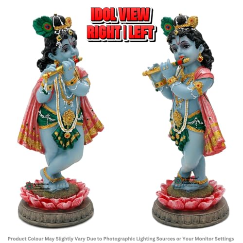 Image of Lord Krishna Idol for Home Decor, Krishna Murti Statue for Temple & Puja Room, Hindu God Figurine, Handcrafted Religious Showpiece, Spiritual Gift for Home, 16 cm