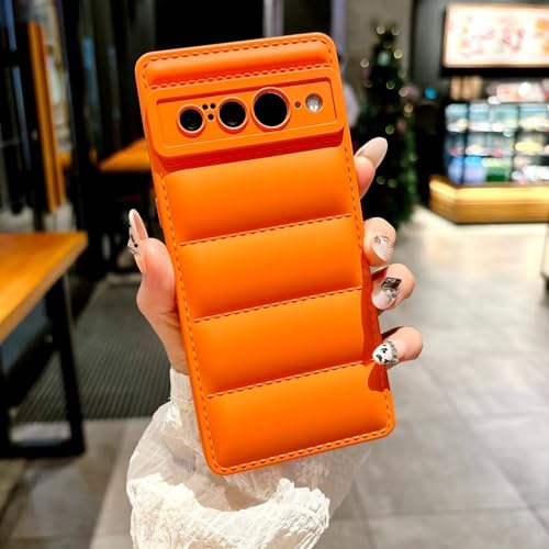 Case for Google Pixel 7 Pro,Luxury Down Jacket Soft Unzip Sofa Silicone Puffer Touch Cloth Protection Shockproof Girls Women Phone Case for Google Pixel 7 Pro,6.7 inch 2022 (Orange)