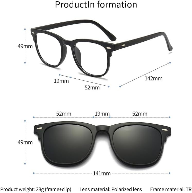 5 in 1 Magnetic Clip Nearsighted Sunglasses Glasses, Night Driving Clip Myopia Night vision Glasses