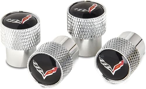 West Coast Corvette C7 Corvette - Tapas de válvula de aluminio con logotipo de banderas cruzadas (moleteadas)