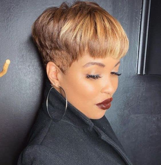 Short Pixie Wigs for Black/White Women Light Brown Wig with Mixed Blonde Bang Short Haircuts for Women Wigs Colored Hair Wig