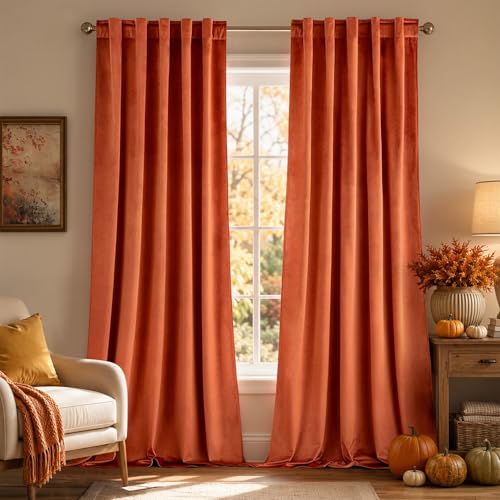 Image of MIULEE Velvet Curtains 52x96 inches 2 Panels Fall Orange Blackout Curtains | Luxury, Bedroom Living Room, Thermal Insulated, Super Soft Window Drapes, Rod Pocket & Back Tab