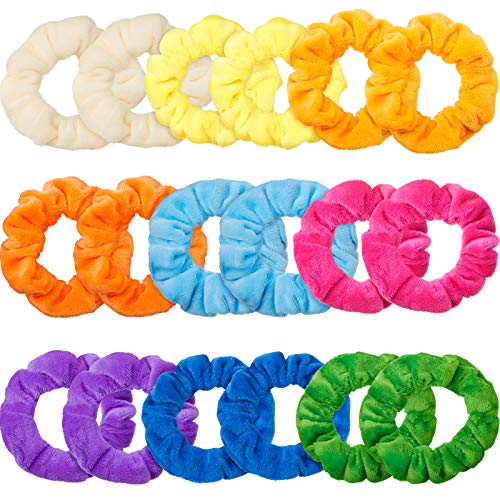 18 Pieces Towel Hair Scrunchies Hair Drying Scrunchies Thick Fuzzy Scrunchy Ponytail Holder Hair Ties Hair Accessories for Wet and Dry Hair, Assorted Colors