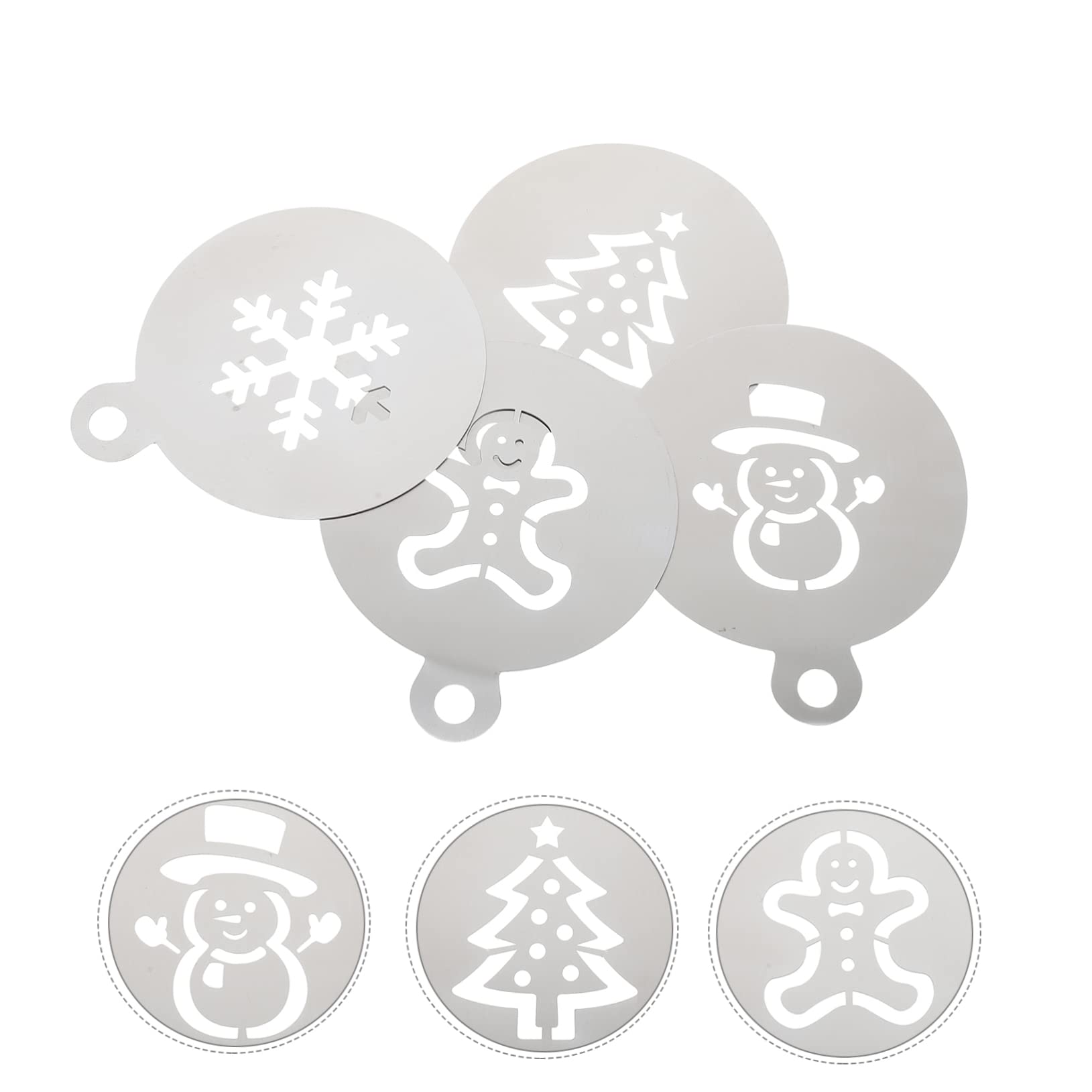 Cabilock 3 Set Setaccio Per Glassa Natalizia Modelli Di Cioccolato Per Torte Al Formaggio Stampini Per Mousse Stencil Per L'arte Del Caffè Acciaio Inossidabile Silver 4 Pezzi * 3