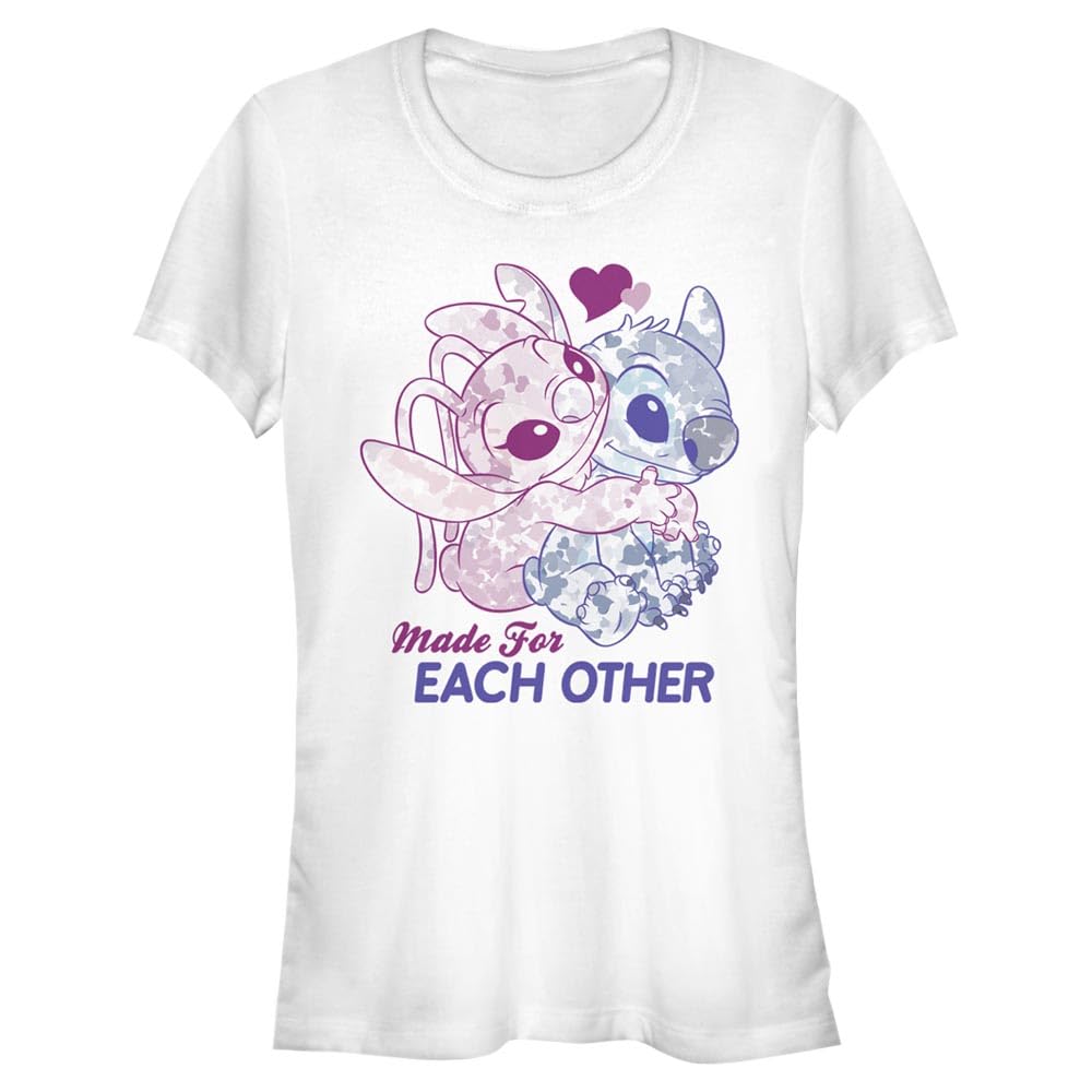 Lilo & Stitch - Stitch Angel Together Bisiklet Yaka T-Shirt Tişört Kadın