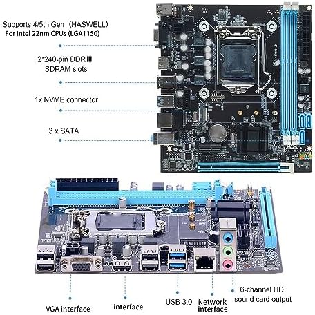 ASHATA H81 MATX Motherboard with labels for CPU socket, RAM slots, NVMe connector, and SATA ports