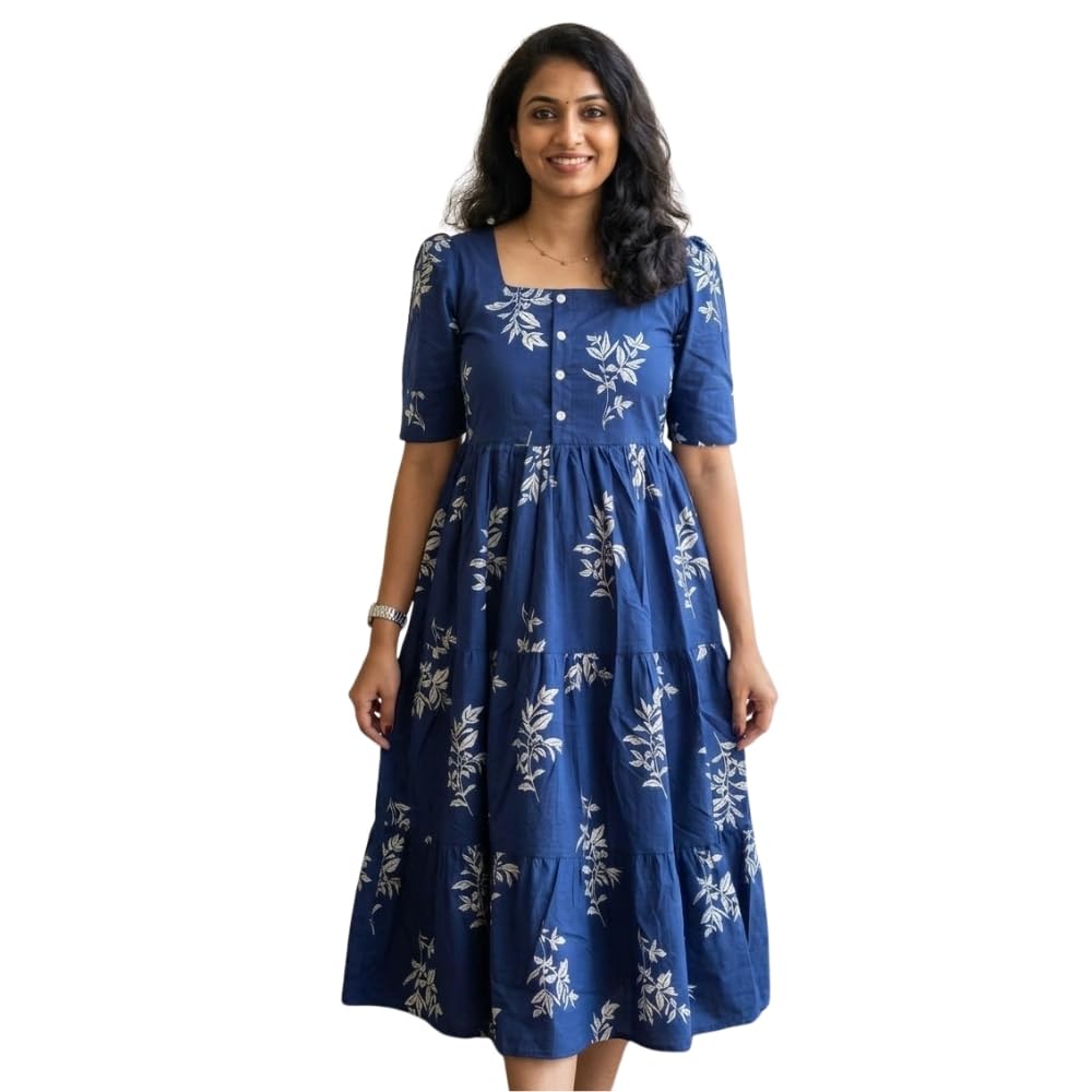 vrindara fab Women Printed Viscose Rayon Anarkali Kurta | Floral Printed Flared Ethnic Kurti for Women |3/4 Sleeve Casual Kurta | Blue-picture-27